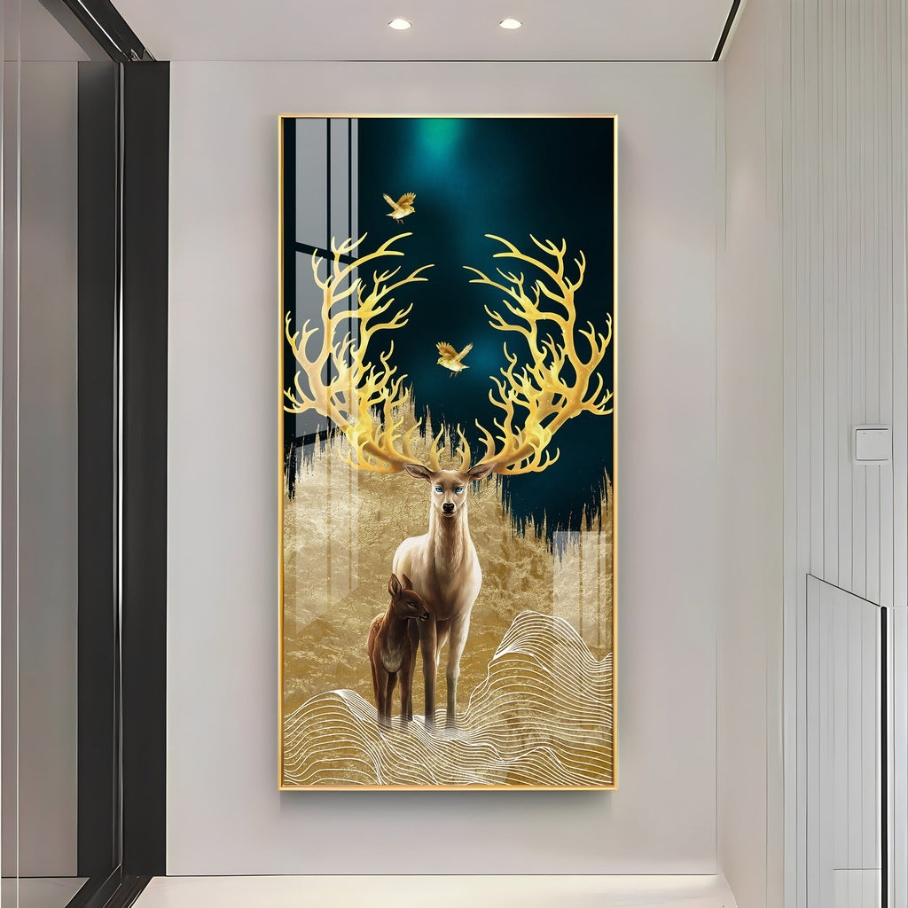 Stylish Golden Deer Artistic Acrylic Wall Painting for Modern Home