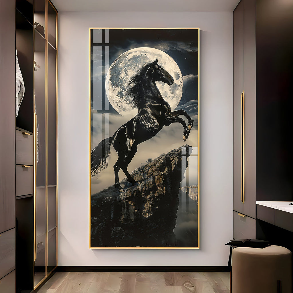 Black Horse Moonlight Scene Acrylic Wall Painting for Modern Home Decor