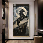 Black Horse Moonlight Scene Acrylic Wall Painting for Modern Home Decor