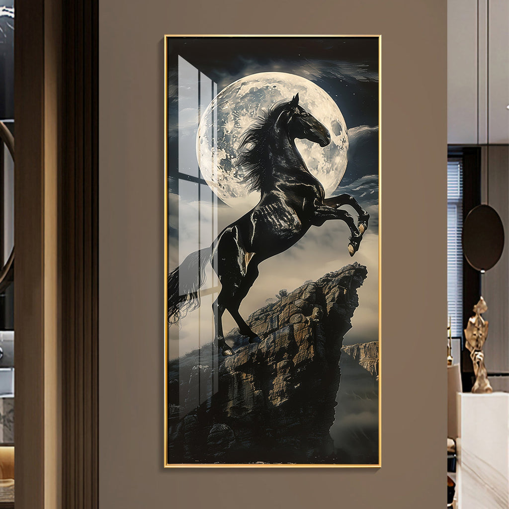 Black Horse Moonlight Scene Acrylic Wall Painting for Modern Home Decor