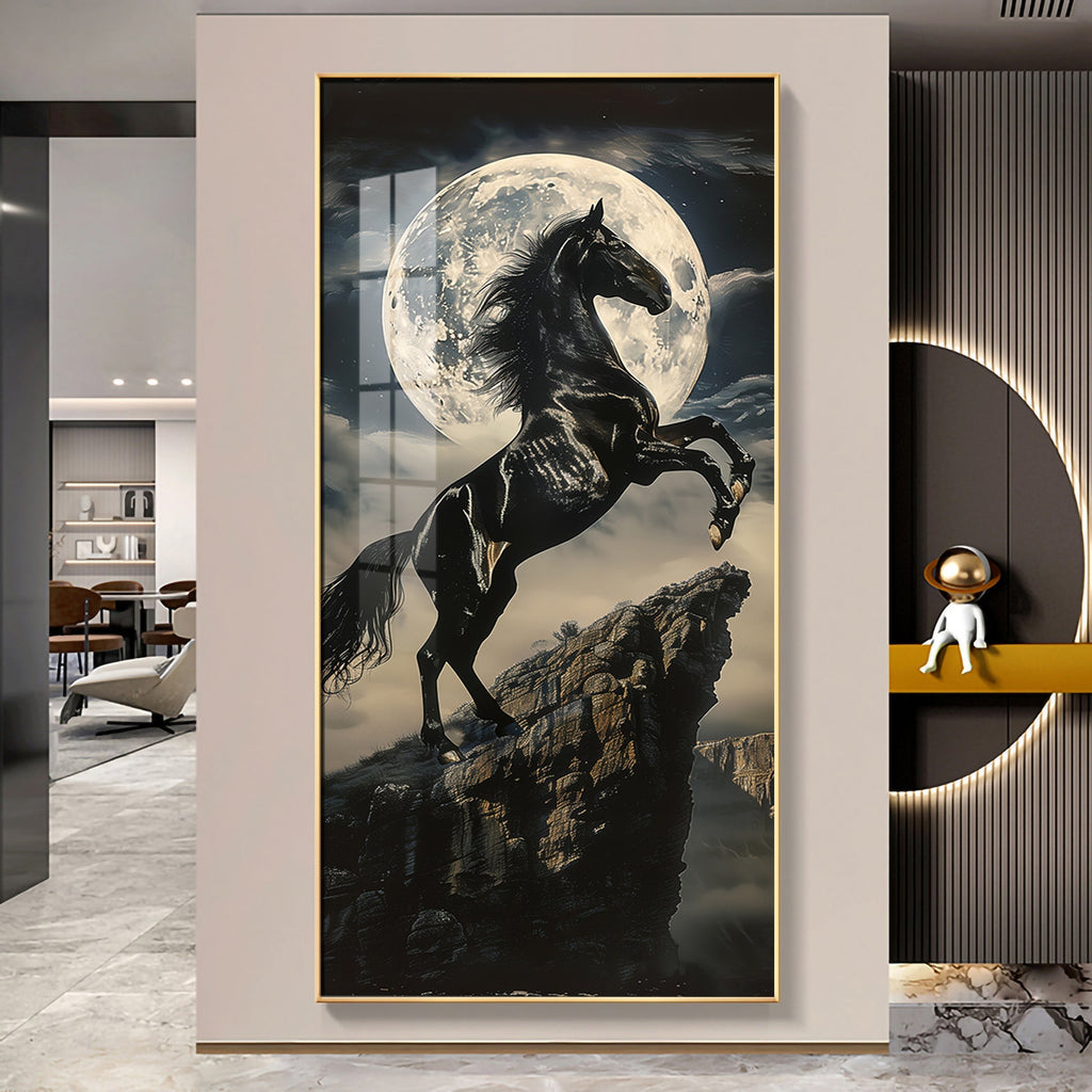 Black Horse Moonlight Scene Acrylic Wall Painting for Modern Home Decor