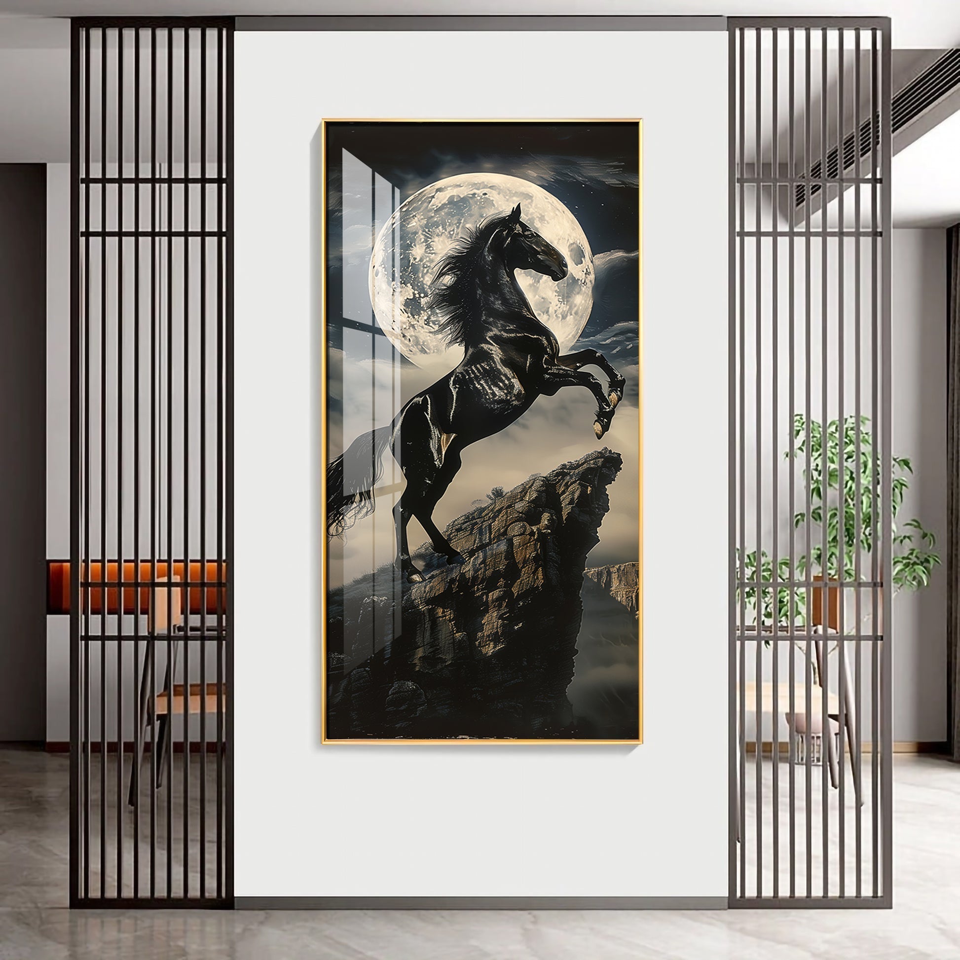 Black Horse Moonlight Scene Acrylic Wall Painting for Modern Home Decor