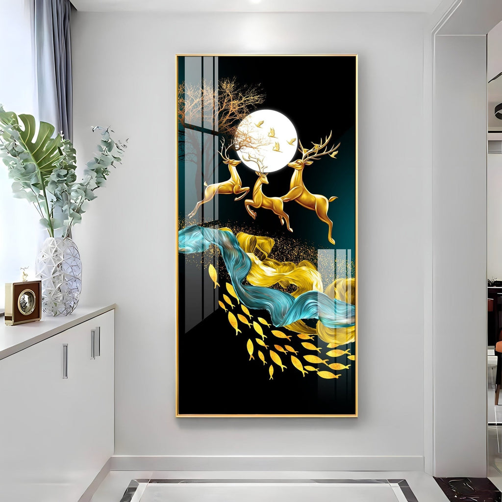 Premium Golden Deer Abstract Art Acrylic Wall Painting for Wall Decoration