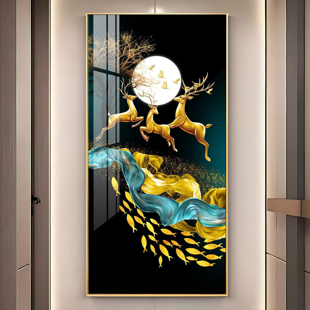 Premium Golden Deer Abstract Art Acrylic Wall Painting for Wall Decoration