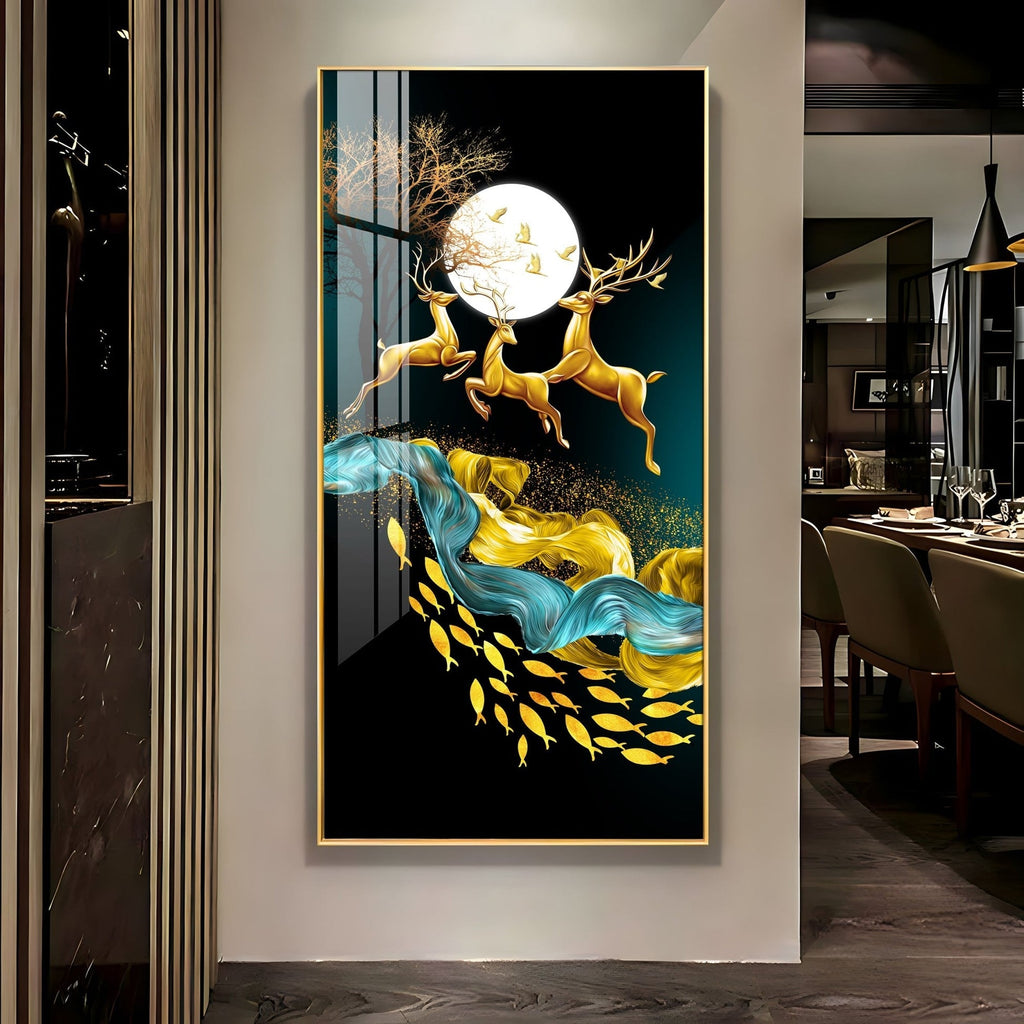 Premium Golden Deer Abstract Art Acrylic Wall Painting for Wall Decoration