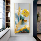 Elegant Feather and Tree Design Acrylic Wall Painting for Living Room Interior