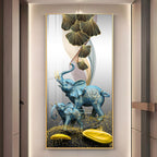 Luxury Blue Elephant Family with Golden Abstract Elements Acrylic Wall Painting for Modern Home Decor