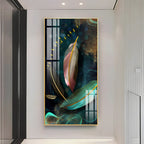 Elegant Abstract Feather Art with Golden Accents Acrylic Wall Painting for Modern Home Decor