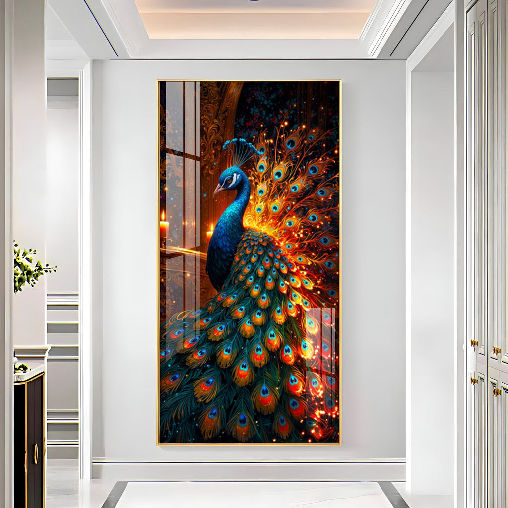 Royal Peacock Glow Acrylic Wall Painting for Luxurious Home Decor