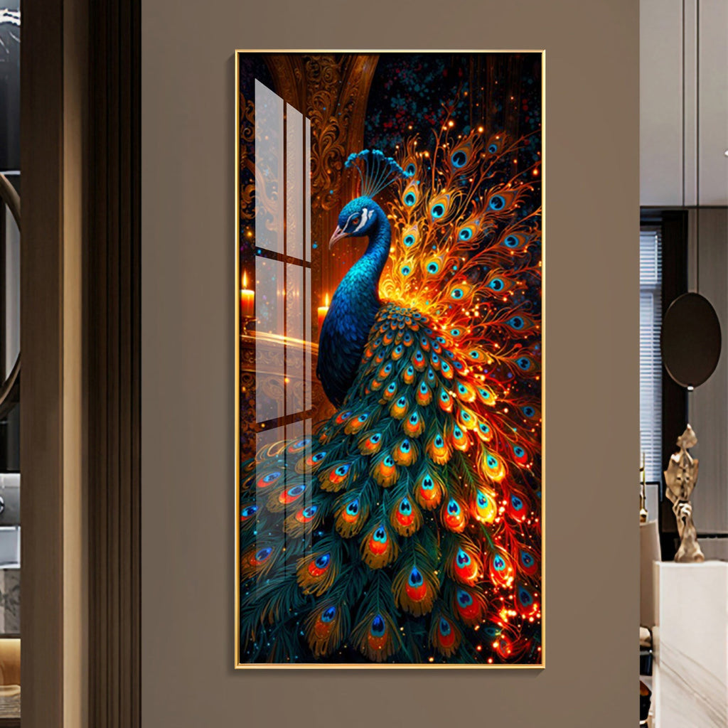 Royal Peacock Glow Acrylic Wall Painting for Luxurious Home Decor