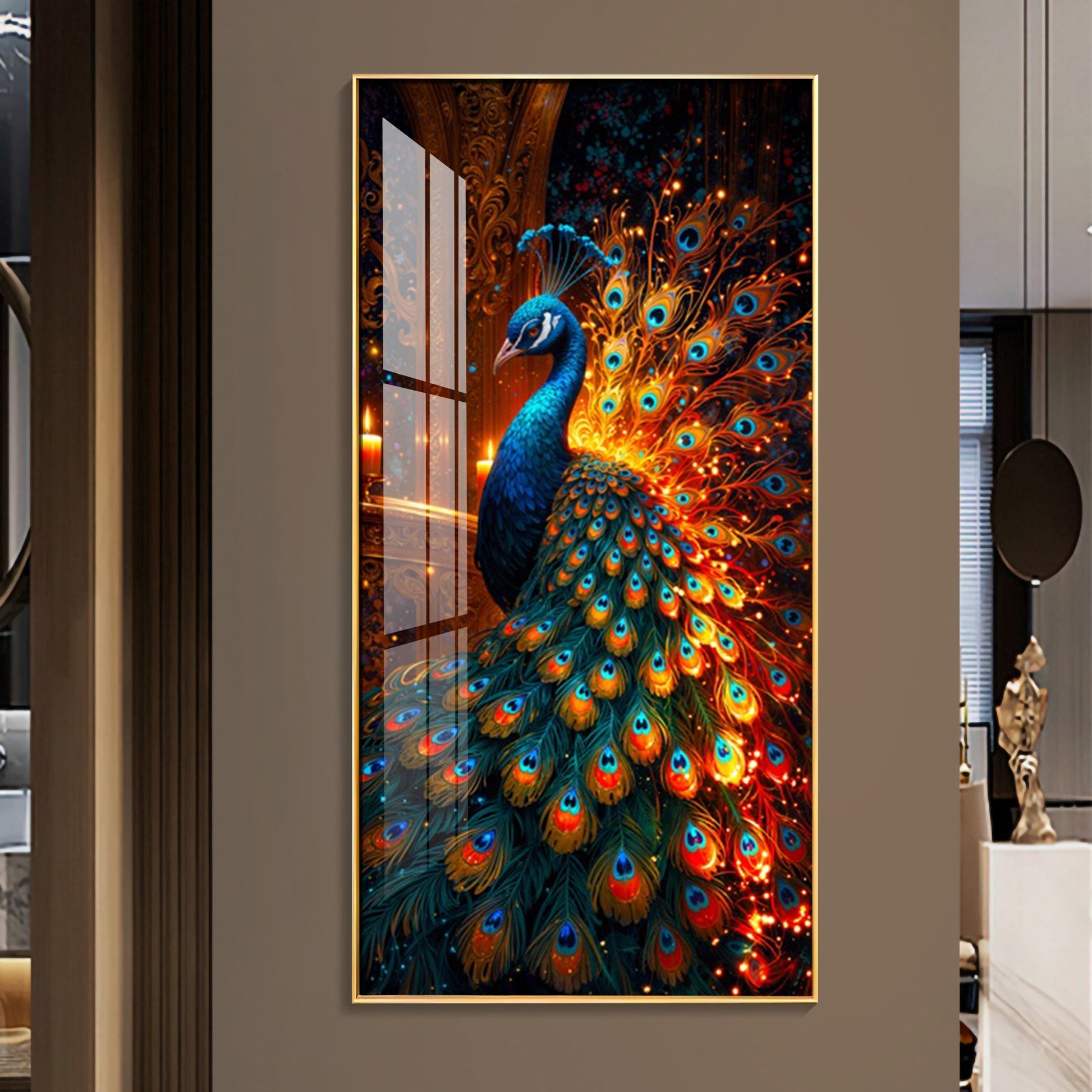 Royal Peacock Glow Acrylic Wall Painting for Luxurious Home Decor