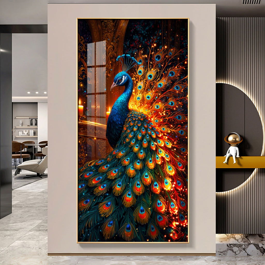 Royal Peacock Glow Acrylic Wall Painting for Luxurious Home Decor