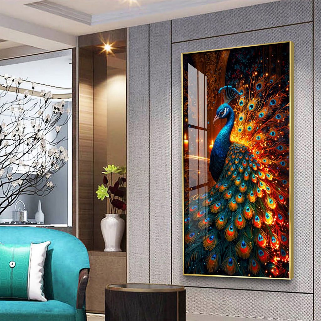 Royal Peacock Glow Acrylic Wall Painting for Luxurious Home Decor
