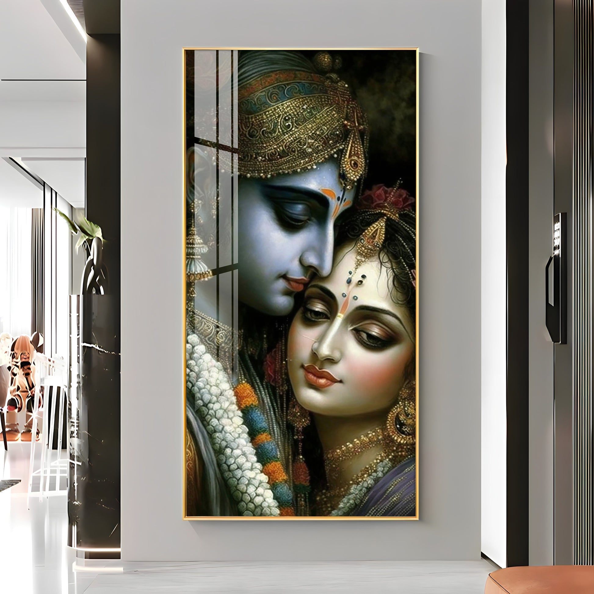 Traditional Indian Couple Acrylic Wall Painting for Luxurious Wall Styling
