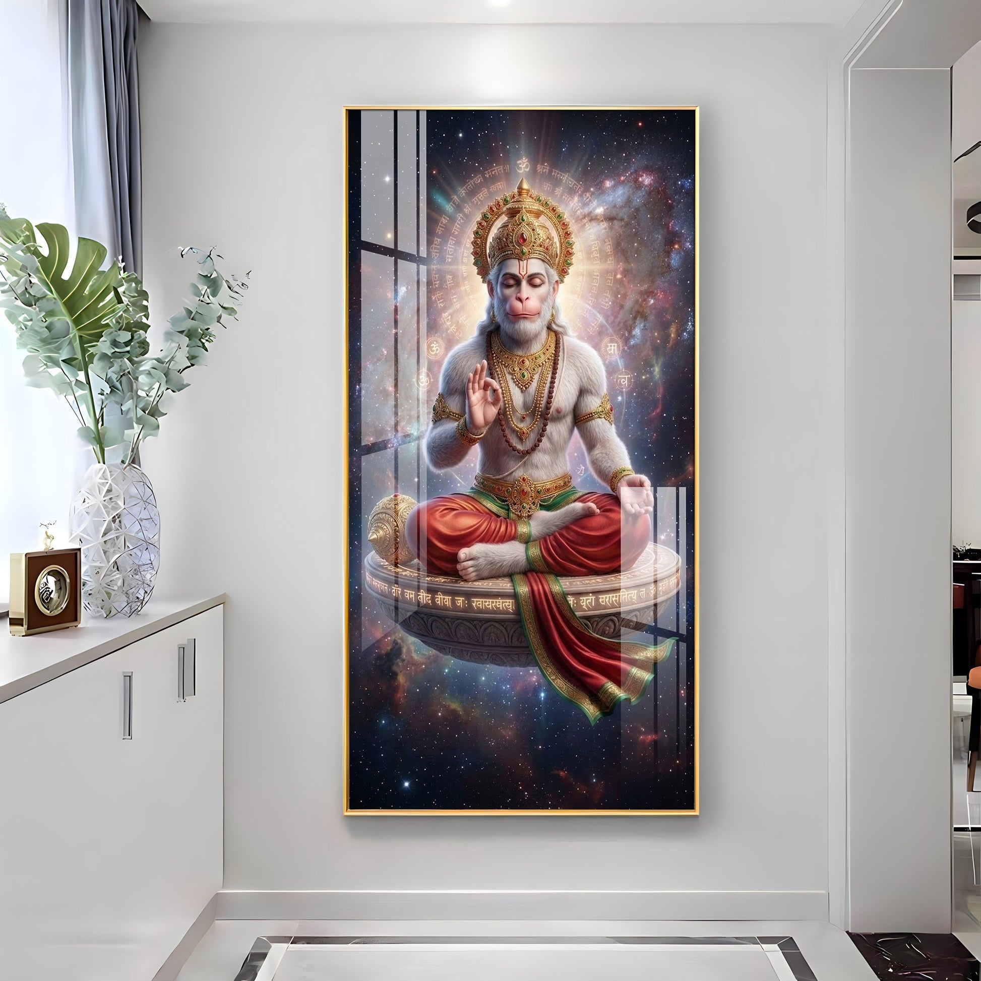 Divine Lord Hanuman Meditation Acrylic Wall Painting for Spiritual Home Decor