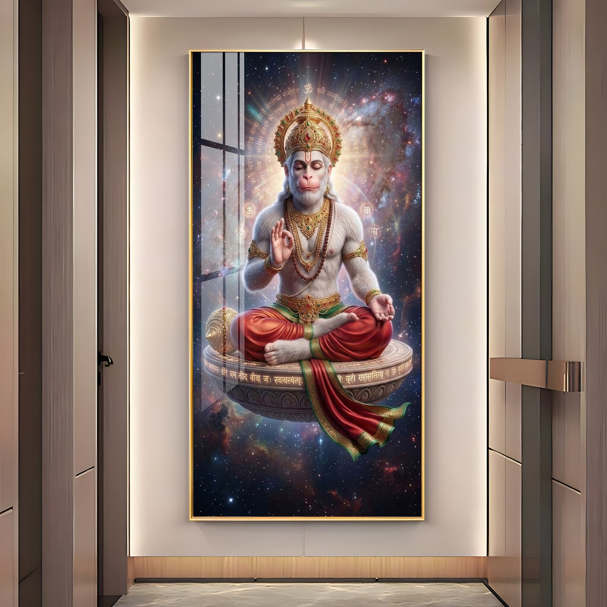 Divine Lord Hanuman Meditation Acrylic Wall Painting for Spiritual Home Decor