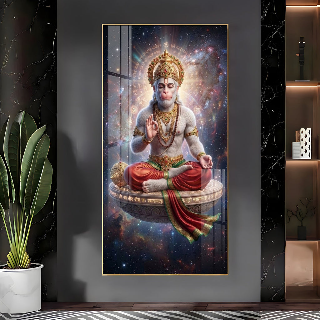 Divine Lord Hanuman Meditation Acrylic Wall Painting for Spiritual Home Decor