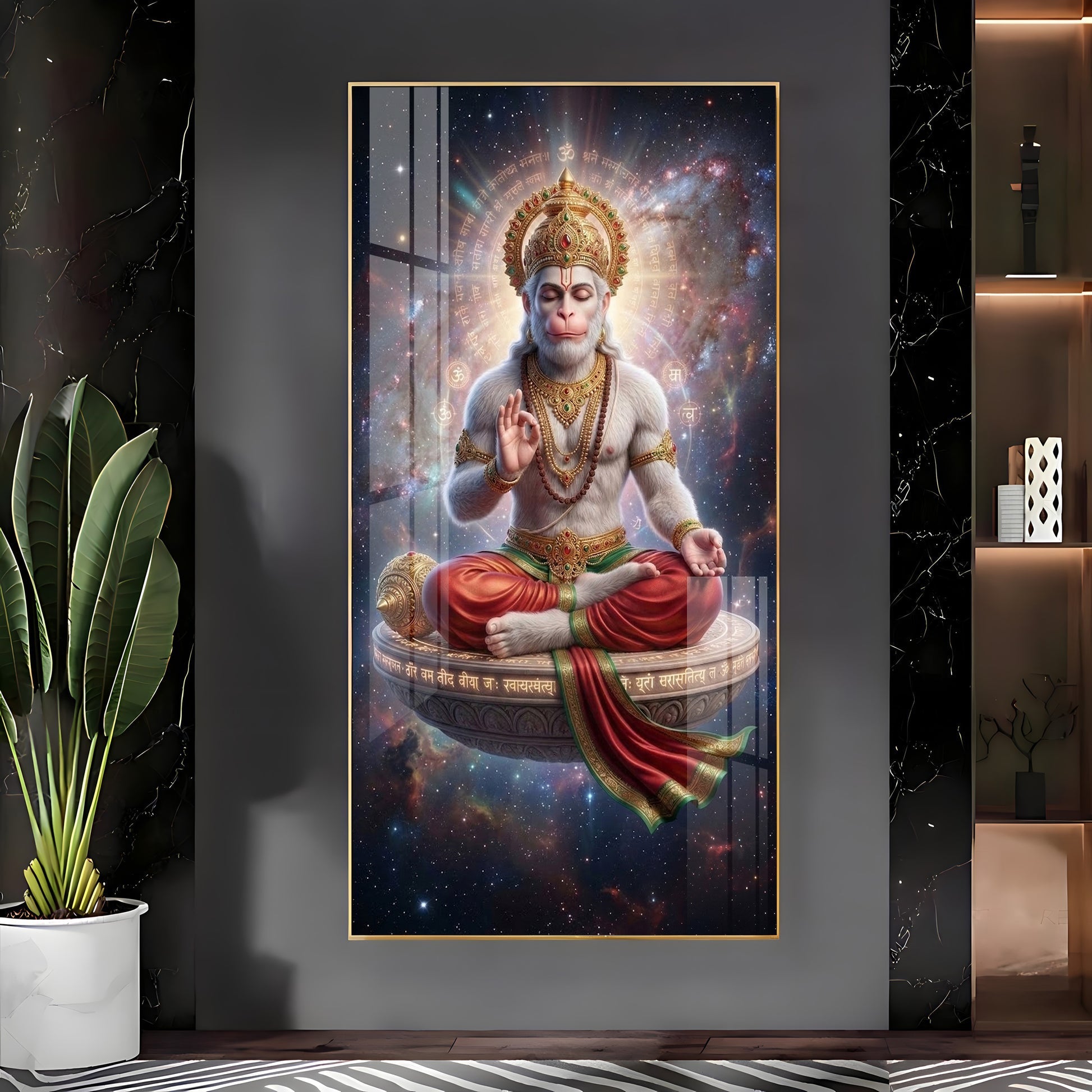 Divine Lord Hanuman Meditation Acrylic Wall Painting for Spiritual Home Decor