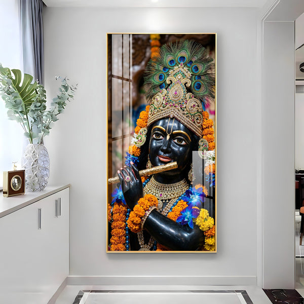 Beautiful Krishna Peacock Crown Acrylic Wall Painting for Elegant Interiors