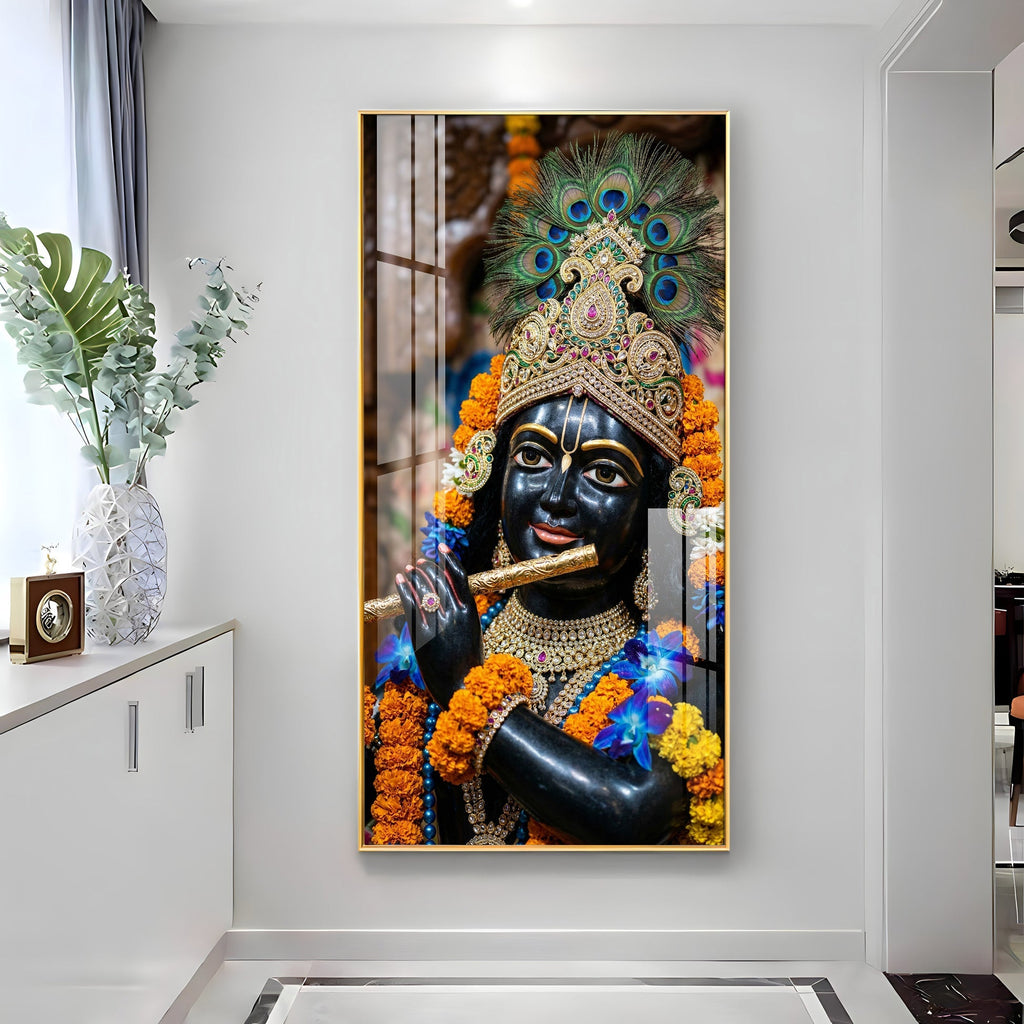 Beautiful Krishna Peacock Crown Acrylic Wall Painting for Elegant Interiors