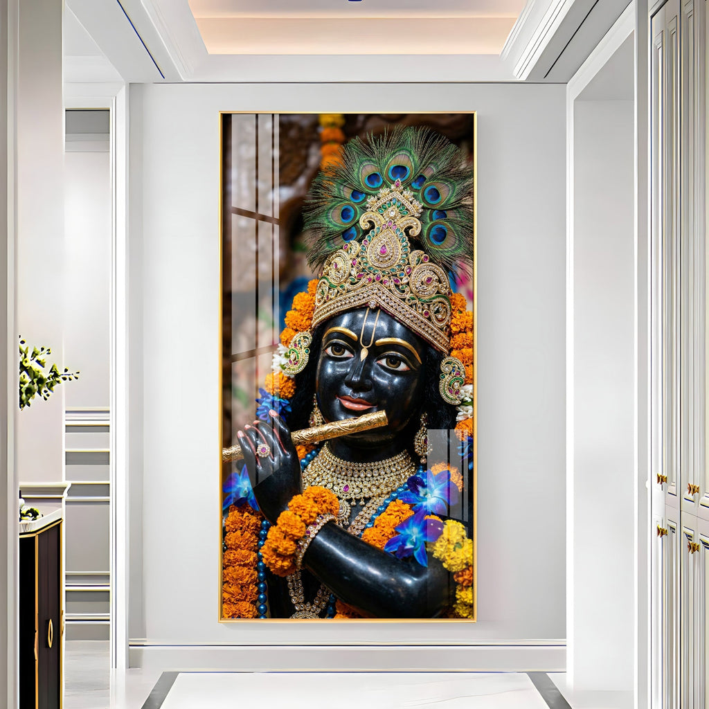 Beautiful Krishna Peacock Crown Acrylic Wall Painting for Elegant Interiors