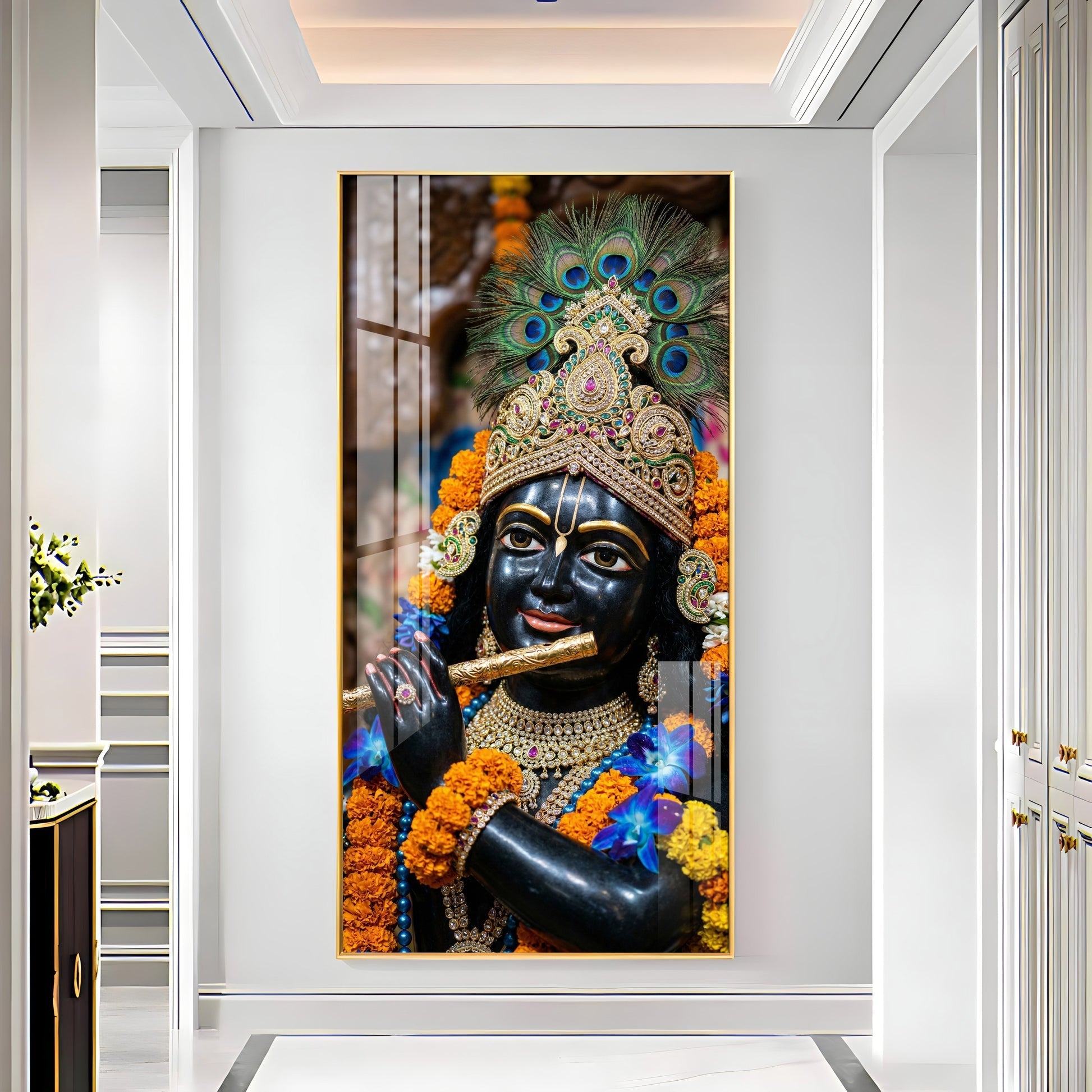 Beautiful Krishna Peacock Crown Acrylic Wall Painting for Elegant Interiors
