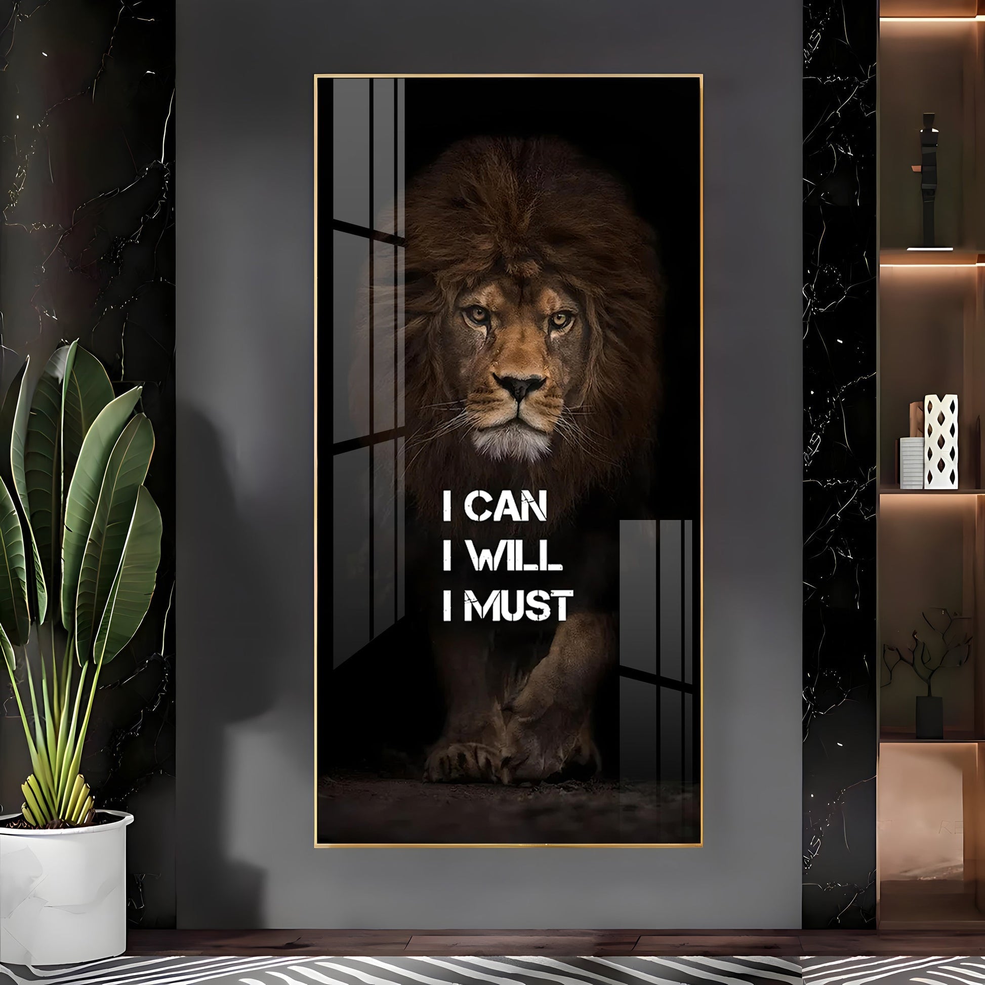 Fearless Lion Strength Acrylic Wall Painting for Bold Home Styling
