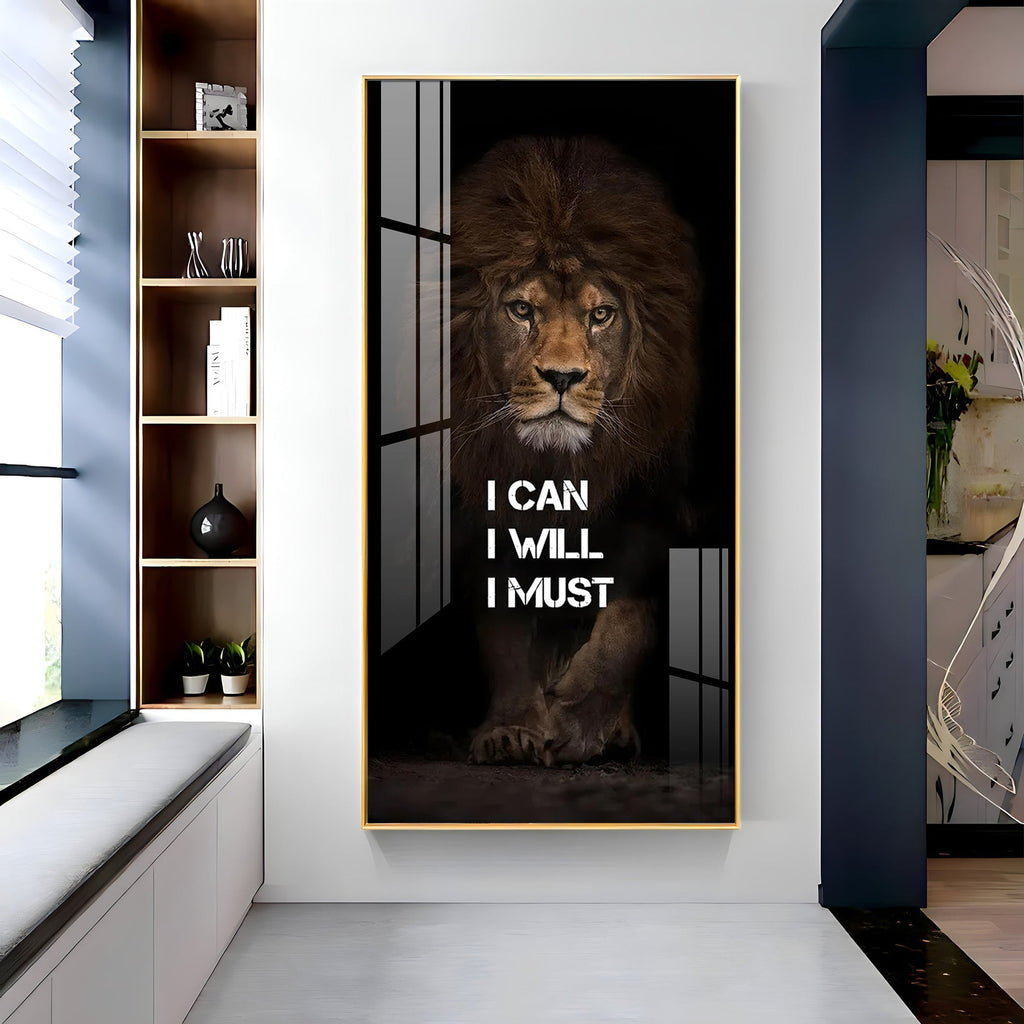 Fearless Lion Strength Acrylic Wall Painting for Bold Home Styling