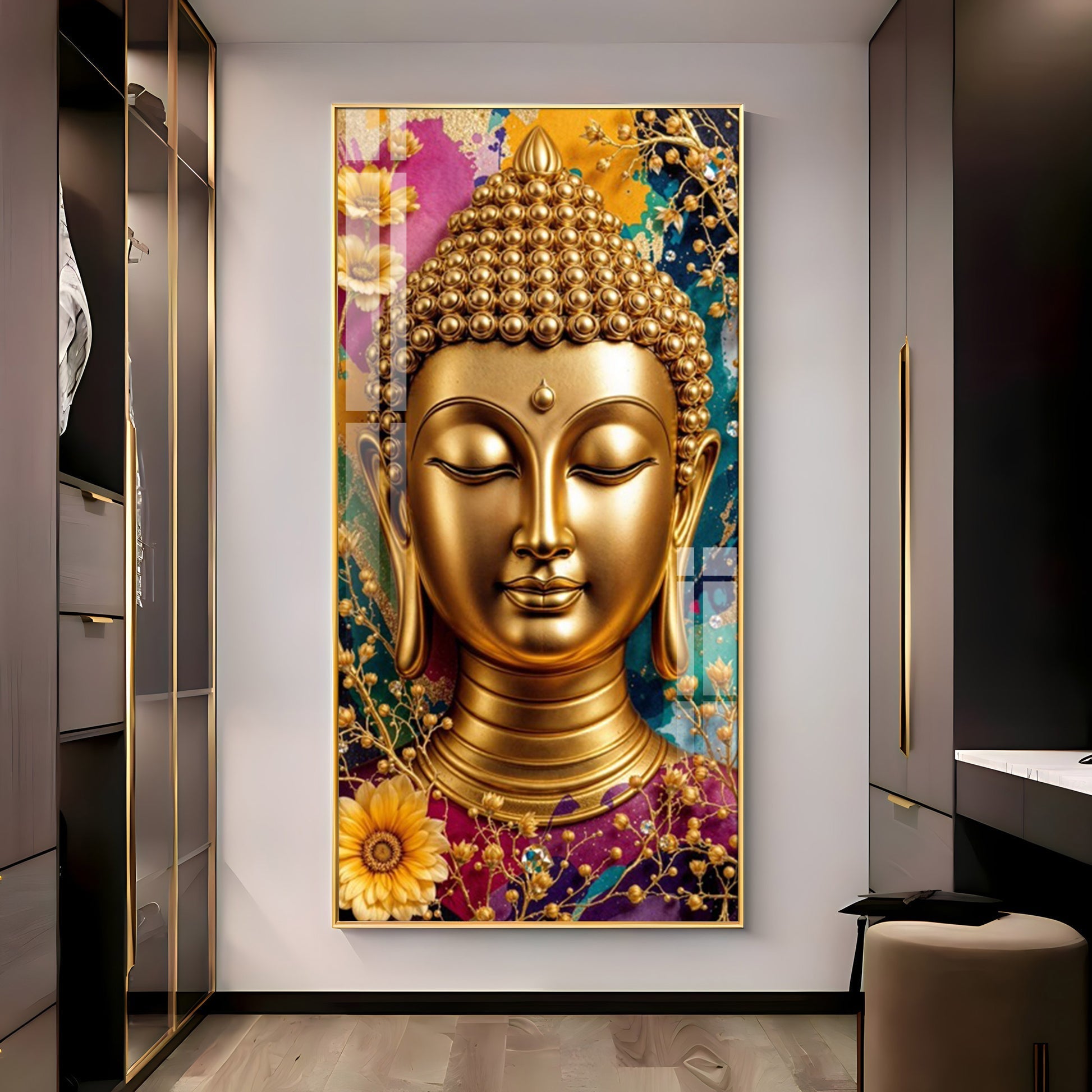 Spiritual Golden Buddha Acrylic Wall Painting for Meditation Spaces