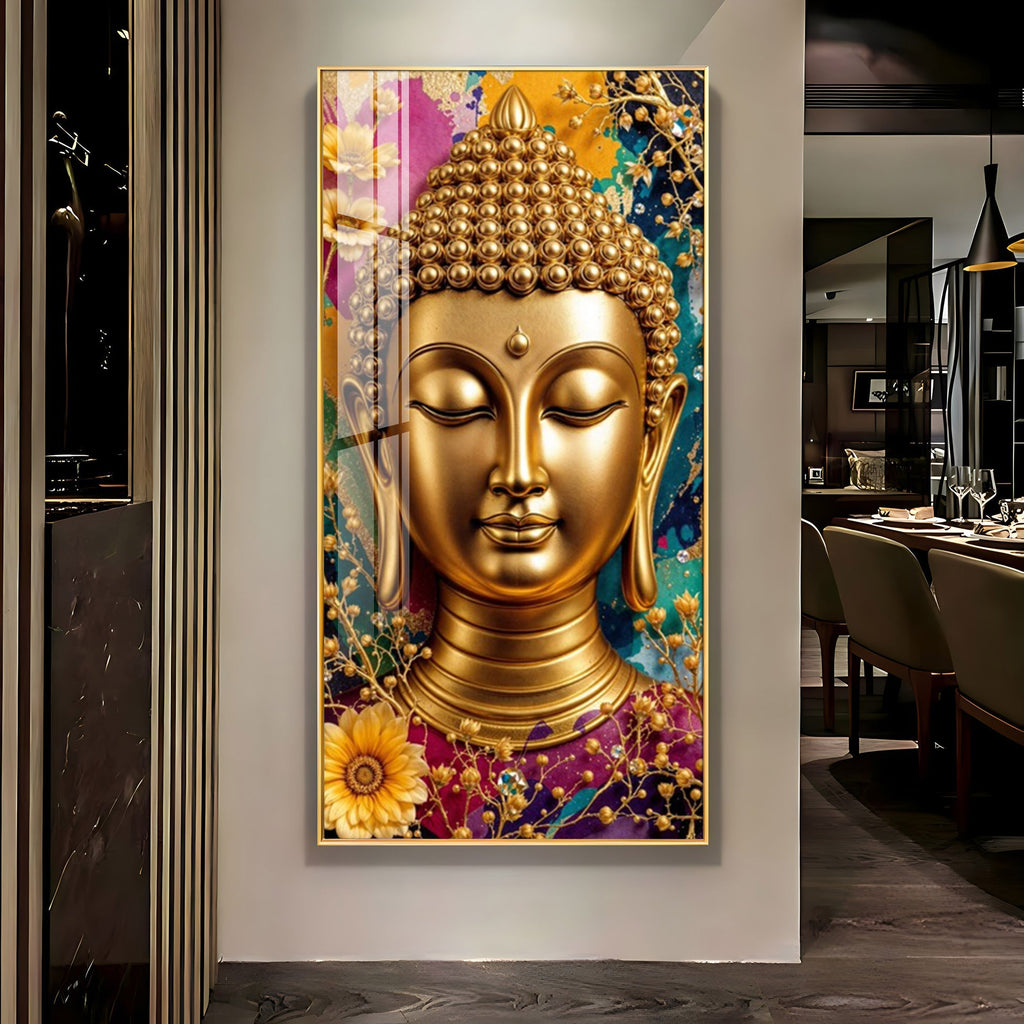 Spiritual Golden Buddha Acrylic Wall Painting for Meditation Spaces