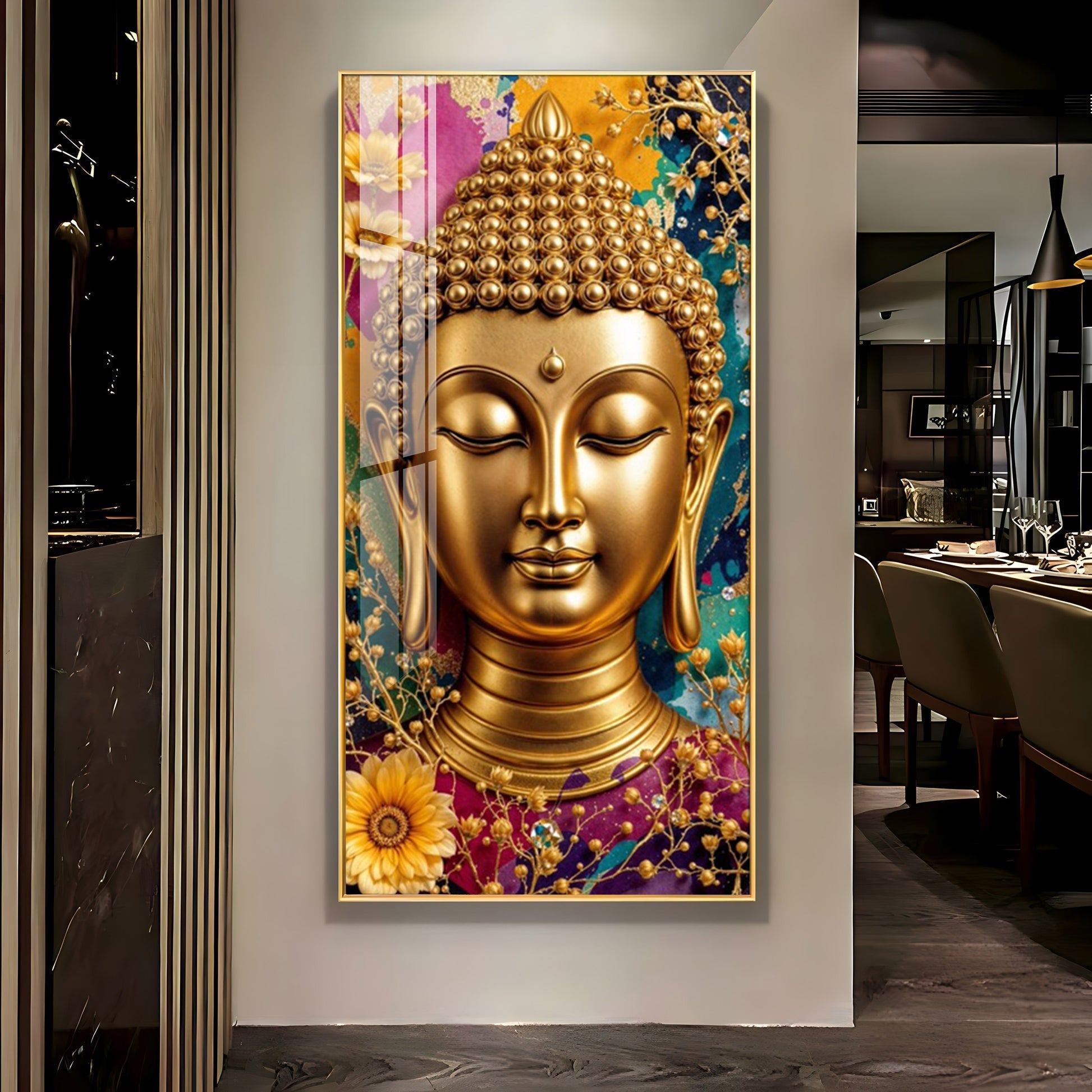 Spiritual Golden Buddha Acrylic Wall Painting for Meditation Spaces