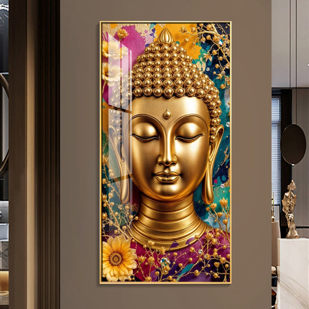 Spiritual Golden Buddha Acrylic Wall Painting for Meditation Spaces