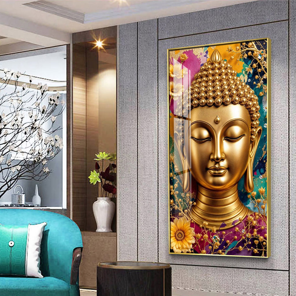 Spiritual Golden Buddha Acrylic Wall Painting for Meditation Spaces