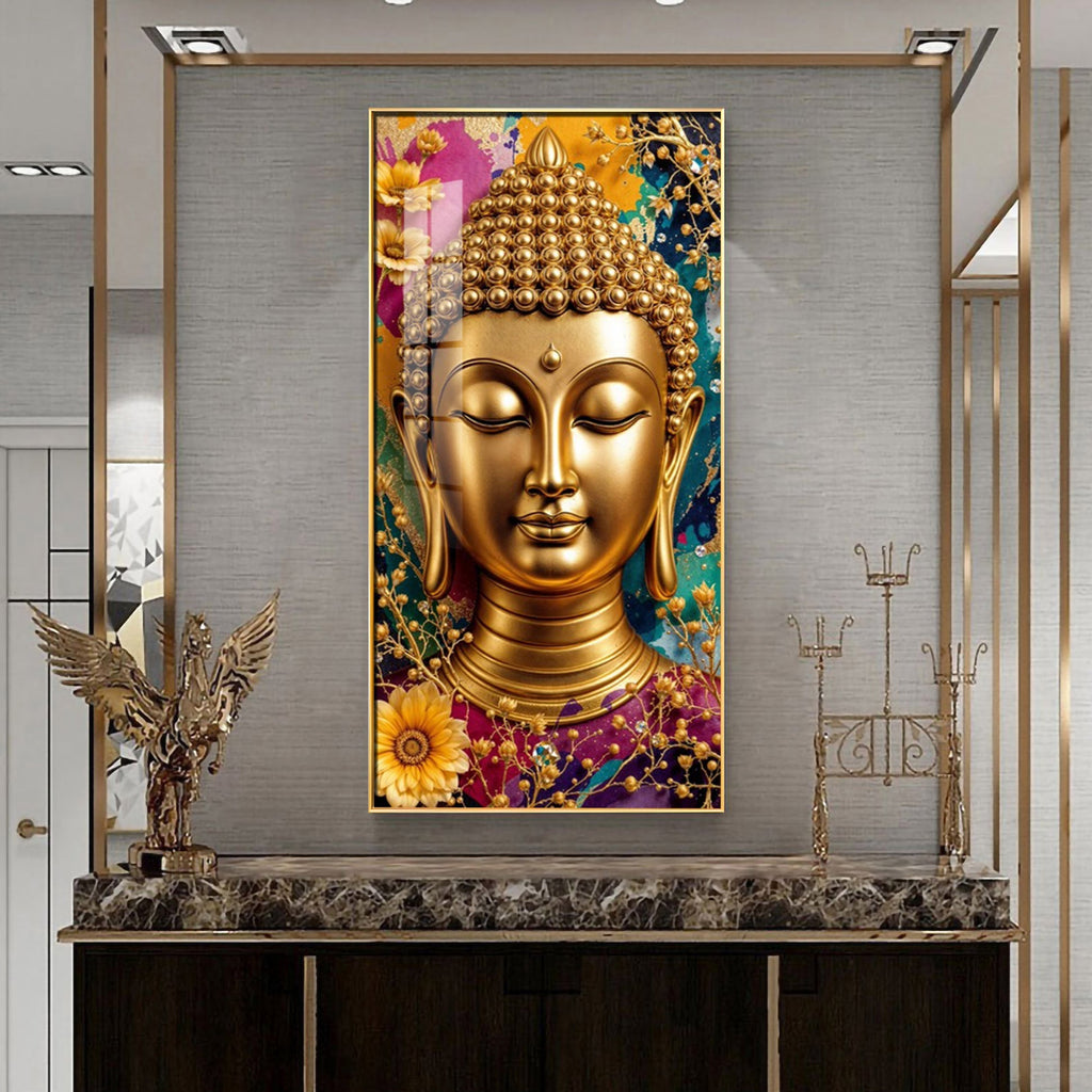 Spiritual Golden Buddha Acrylic Wall Painting for Meditation Spaces