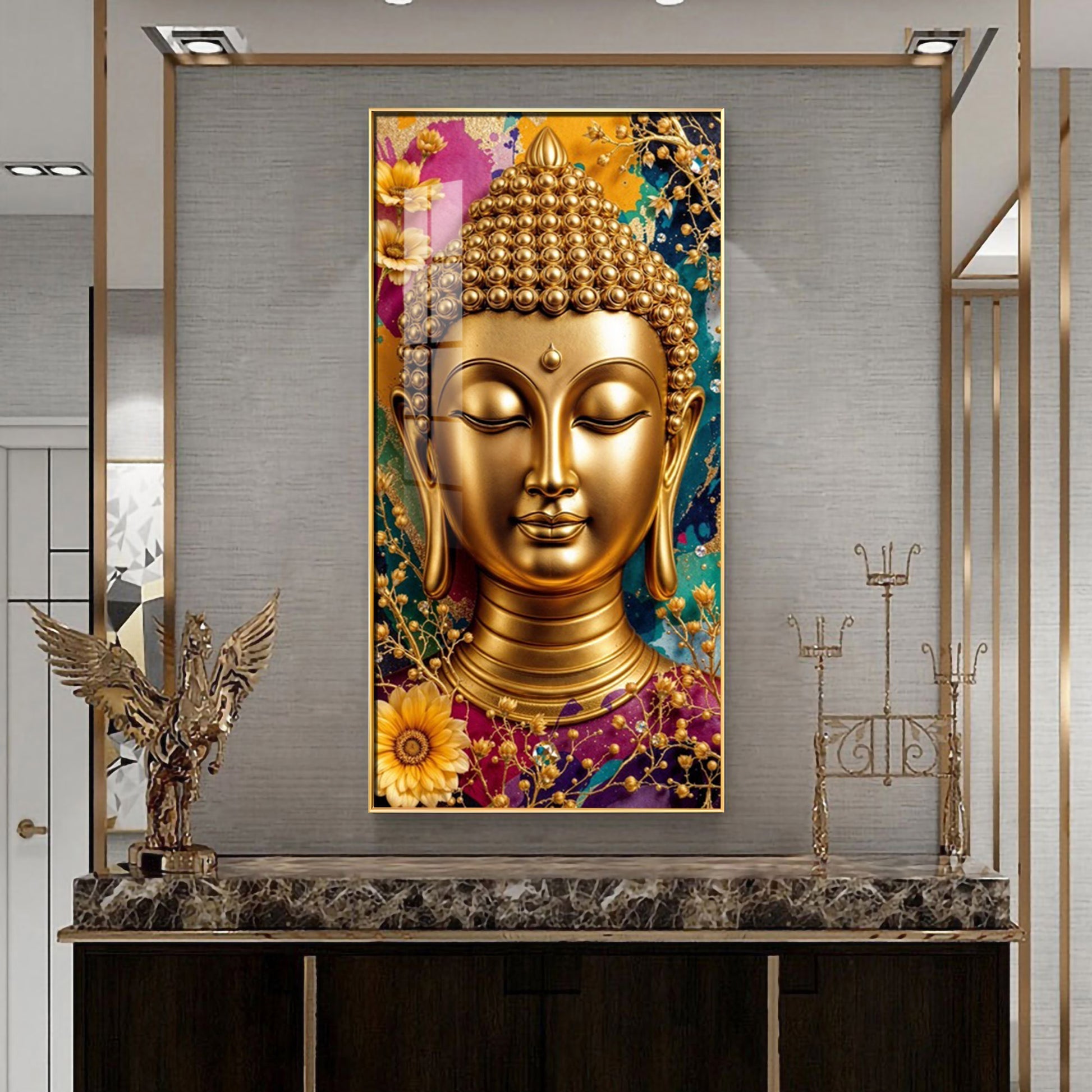 Spiritual Golden Buddha Acrylic Wall Painting for Meditation Spaces