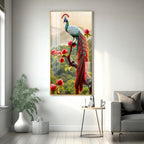 Colorful Peacock with Floral Accents Acrylic Wall Painting for Luxury Interiors