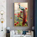 Colorful Peacock with Floral Accents Acrylic Wall Painting for Luxury Interiors