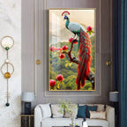 Colorful Peacock with Floral Accents Acrylic Wall Painting for Luxury Interiors