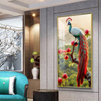 Colorful Peacock with Floral Accents Acrylic Wall Painting for Luxury Interiors