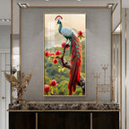 Colorful Peacock with Floral Accents Acrylic Wall Painting for Luxury Interiors