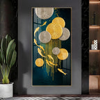 Abstract Gold Fish and Circles Acrylic Wall Painting for Elegant Home Decor