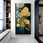 Abstract Gold Fish and Circles Acrylic Wall Painting for Elegant Home Decor