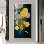 Abstract Gold Fish and Circles Acrylic Wall Painting for Elegant Home Decor