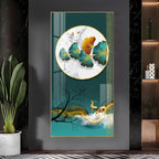 Luxury Teal and Gold Nature Acrylic Wall Painting with Deer Motif for Stylish Decor