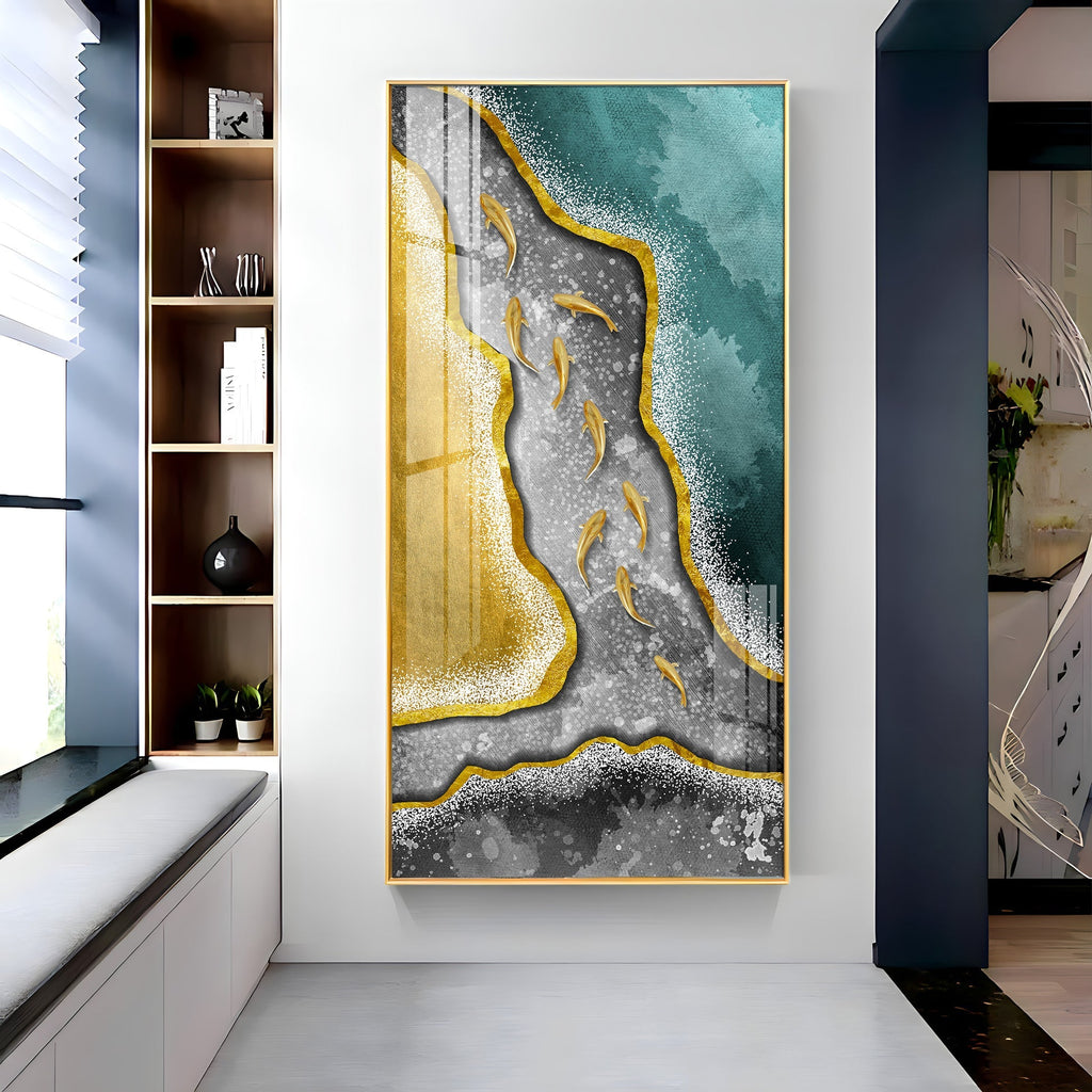 Luxury Abstract Water Flow with Koi Acrylic Wall Painting for Premium Spaces