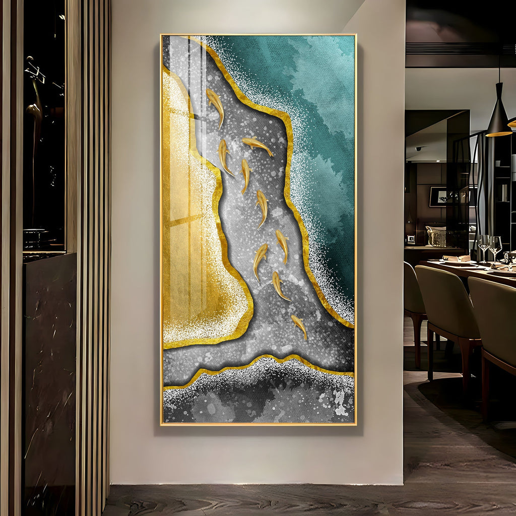 Luxury Abstract Water Flow with Koi Acrylic Wall Painting for Premium Spaces
