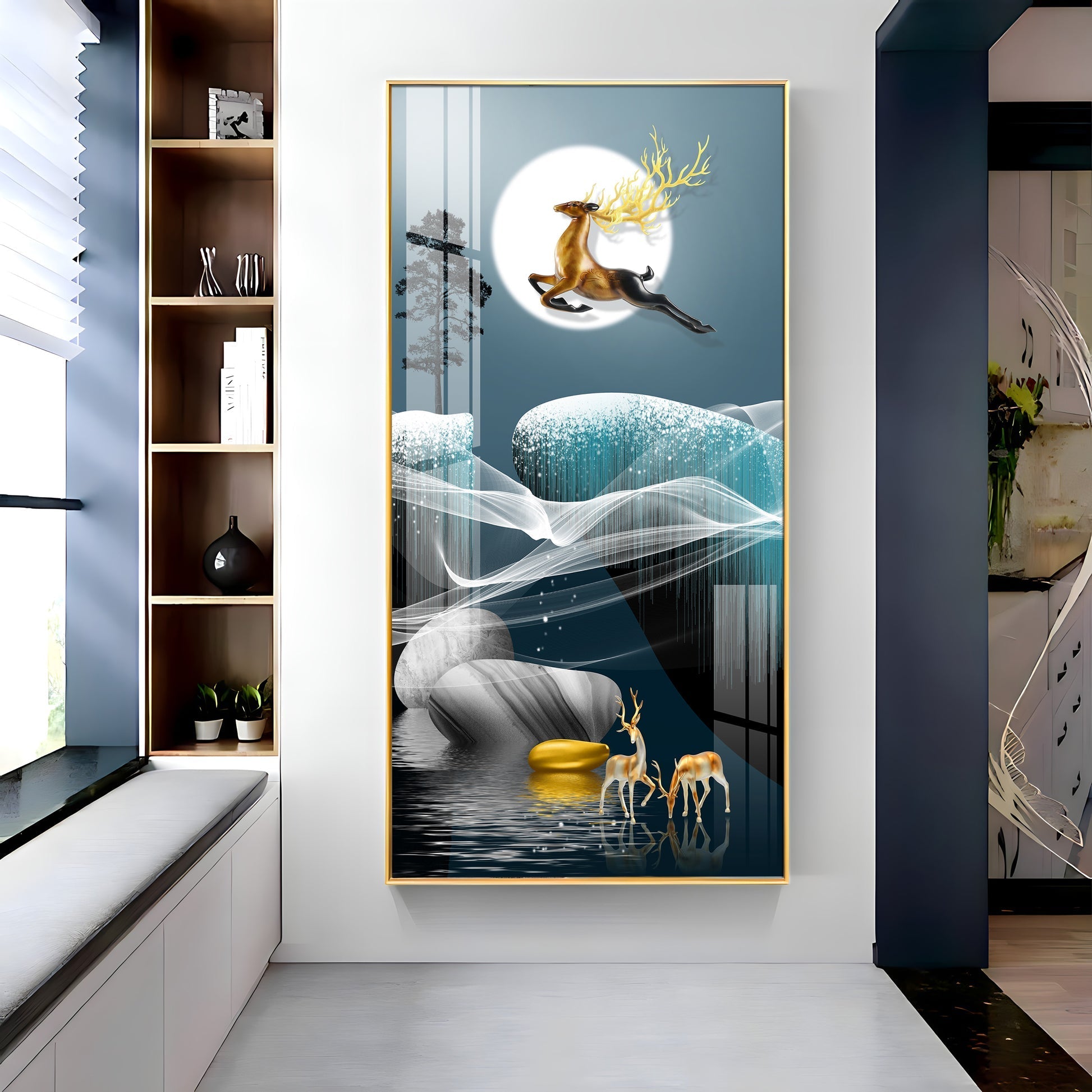 Dreamy Night Scene with Deer Acrylic Wall Painting for Stylish Living Spaces