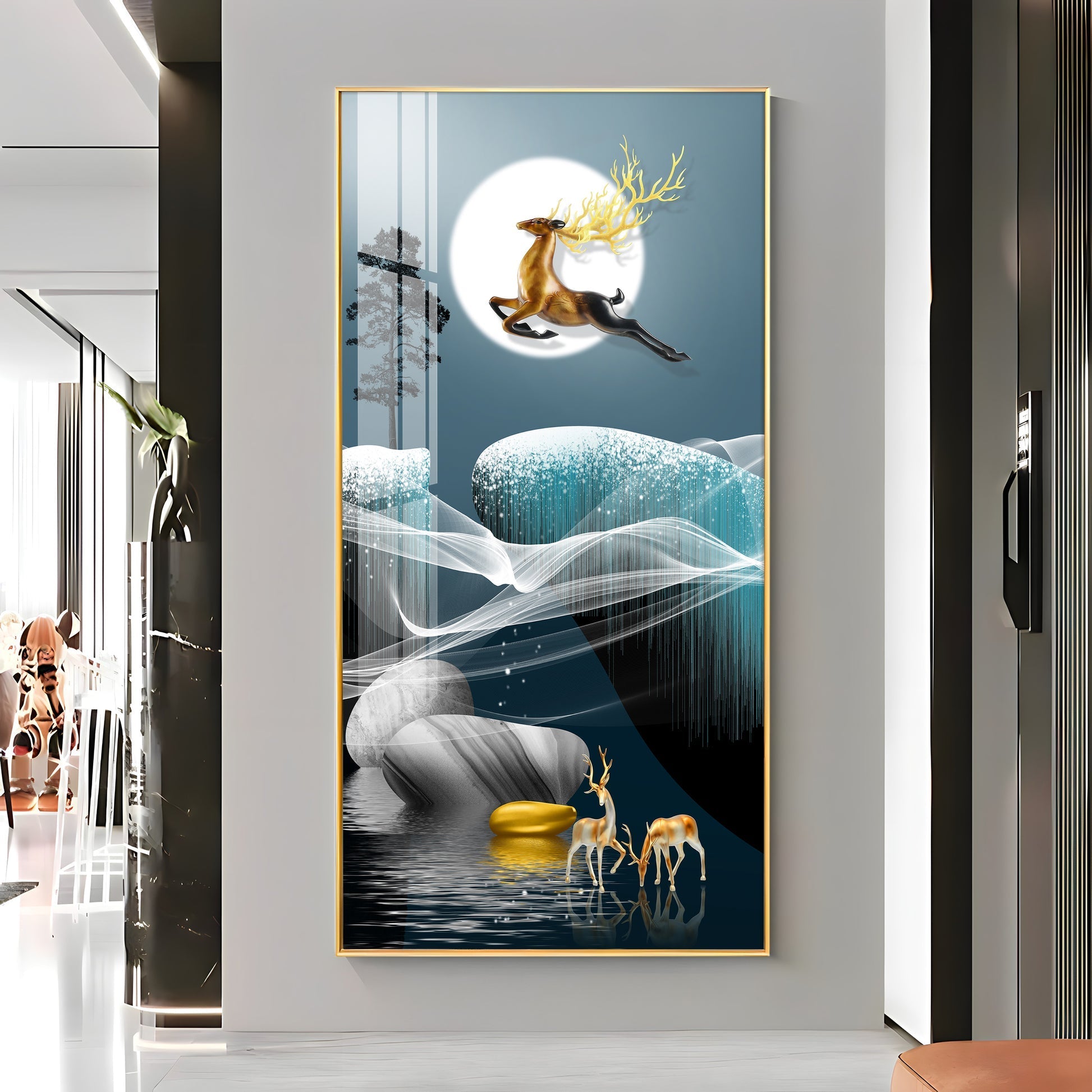 Dreamy Night Scene with Deer Acrylic Wall Painting for Stylish Living Spaces