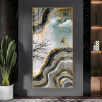 Elegant Black Gold Landscape with Running Deer Acrylic Wall Painting for Modern Decor