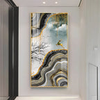 Elegant Black Gold Landscape with Running Deer Acrylic Wall Painting for Modern Decor